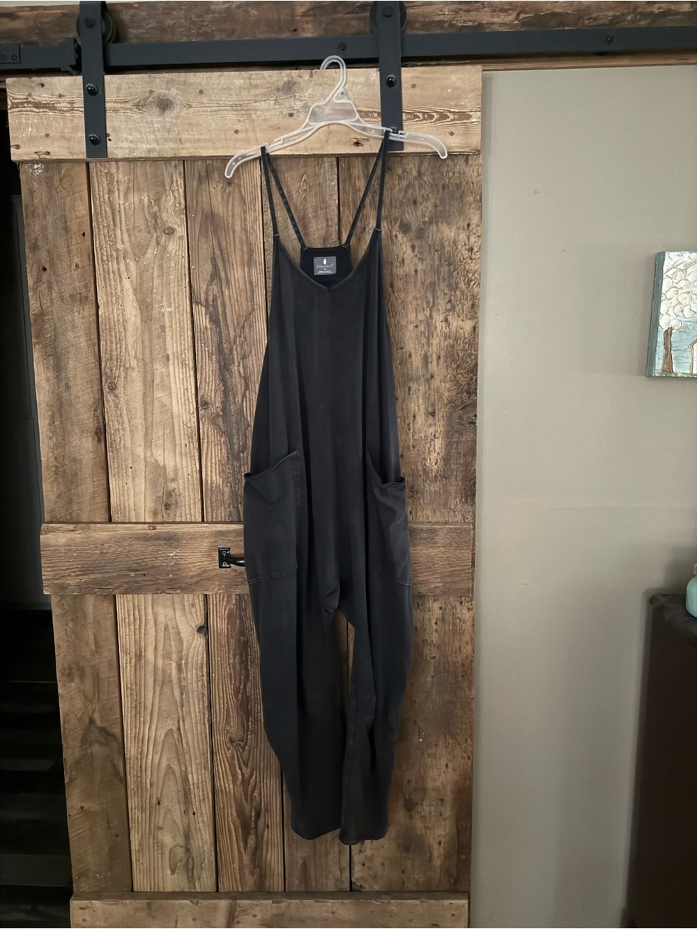 Free People Black Strappy Wide-Leg Jumpsuit with Pockets